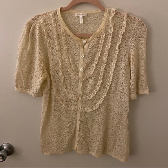 Escada Tops - Escada Cream Lace Baby Doll Buttoned Blouse